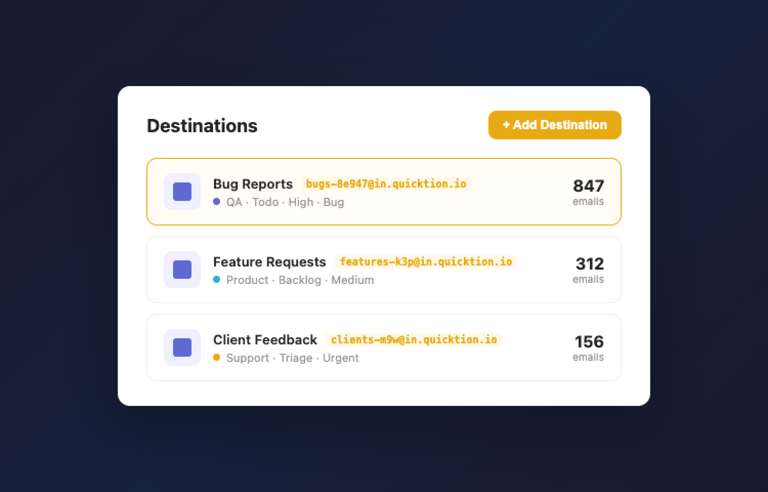 Create separate destinations for each team with unique forwarding addresses