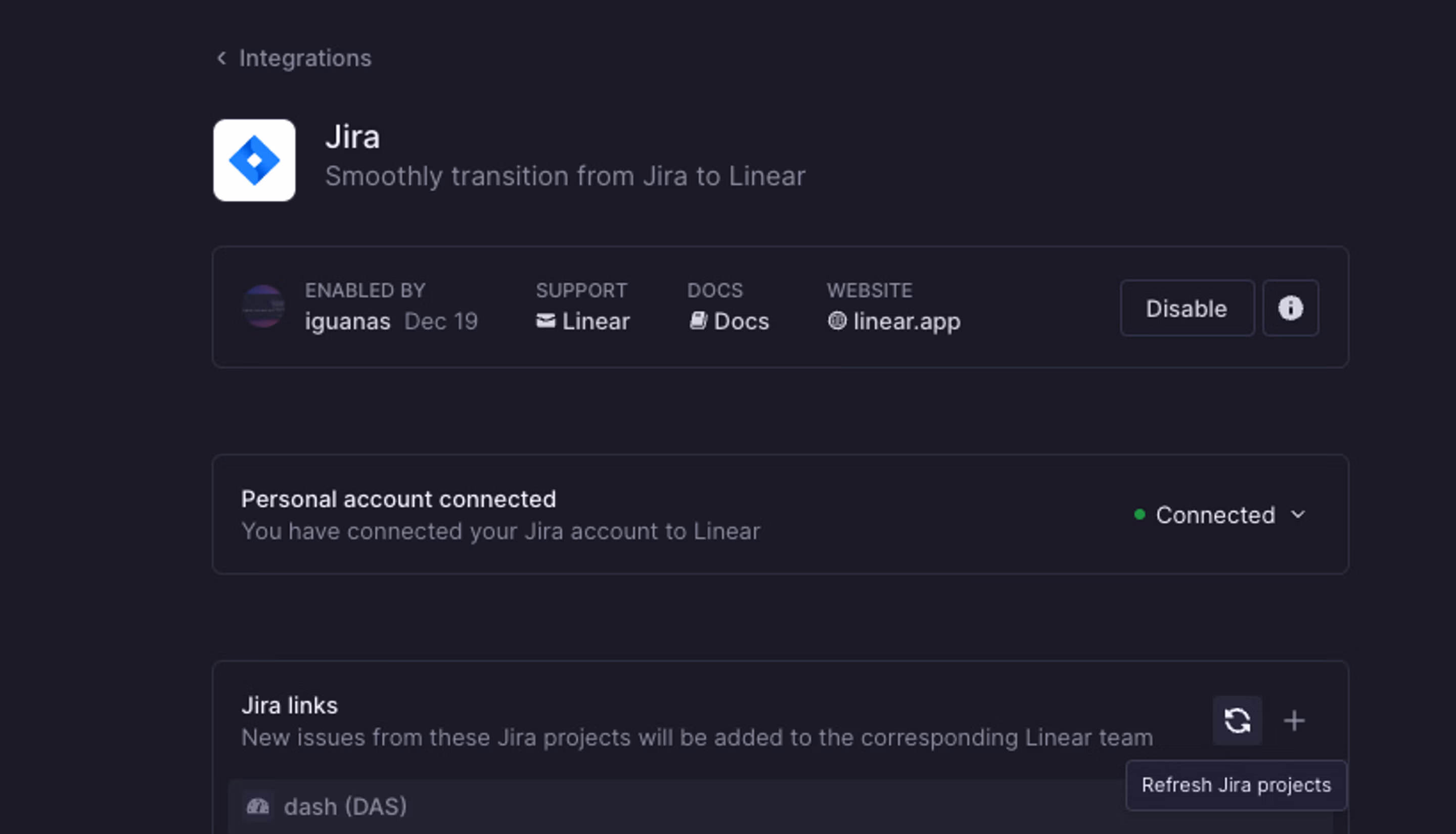 Showing the refresh button in the Jira integration to account for new Jira metadata