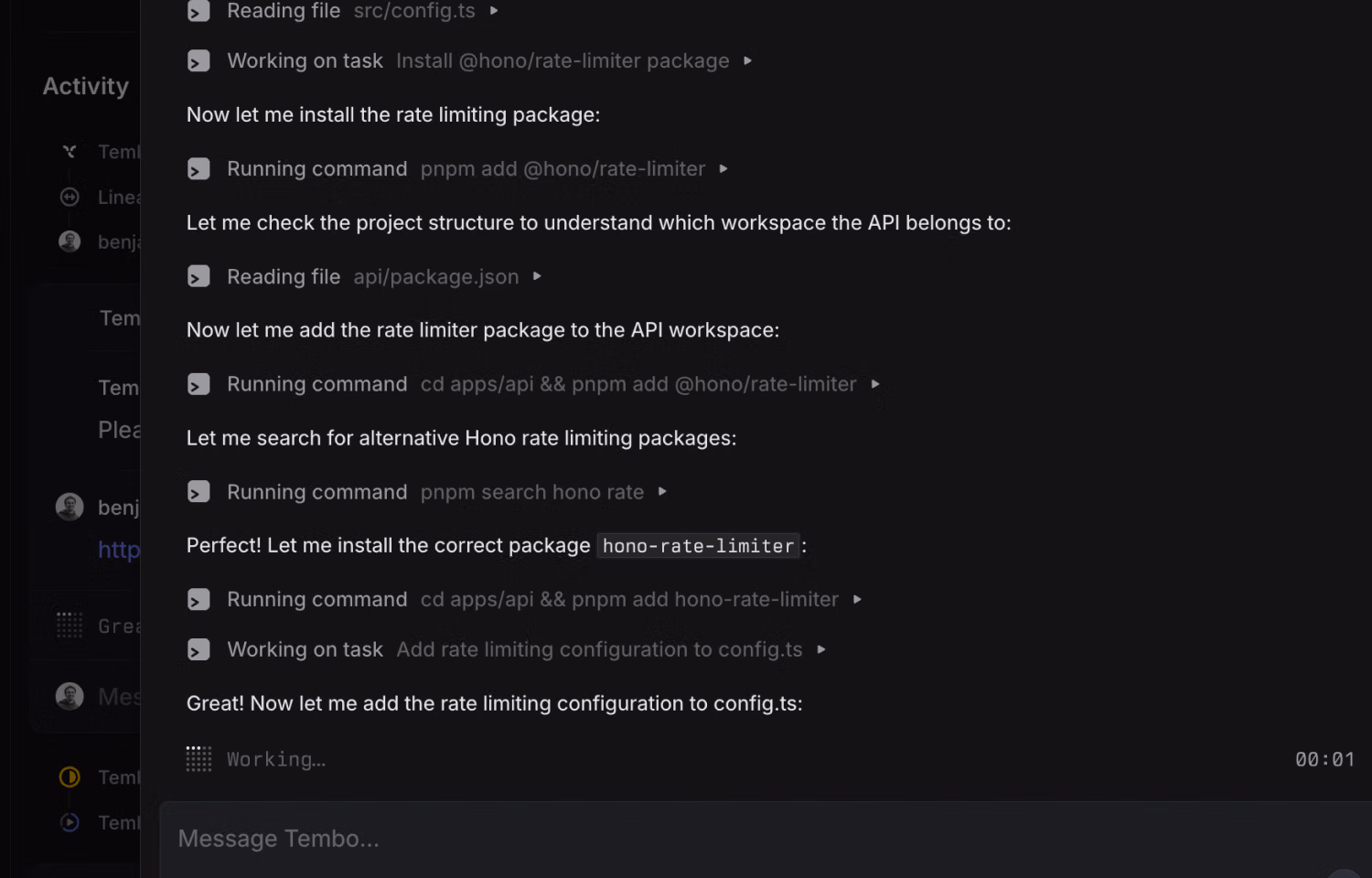 automations running in the Tembo agent session menu