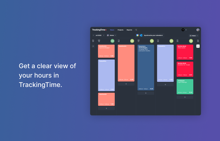 Trackingtime interface showing overview of time spent