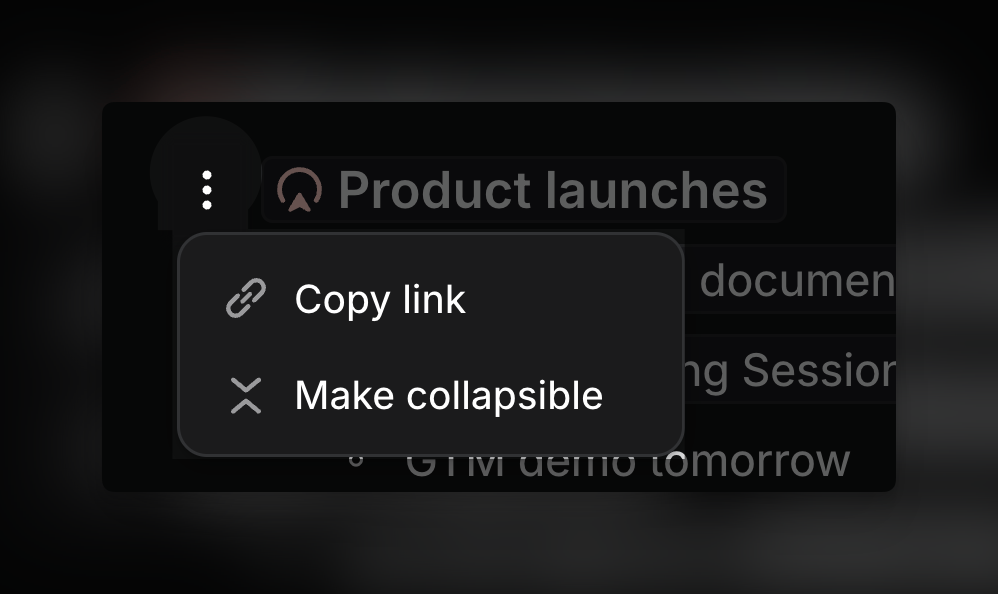 Copy link button on the left side of header formatted text