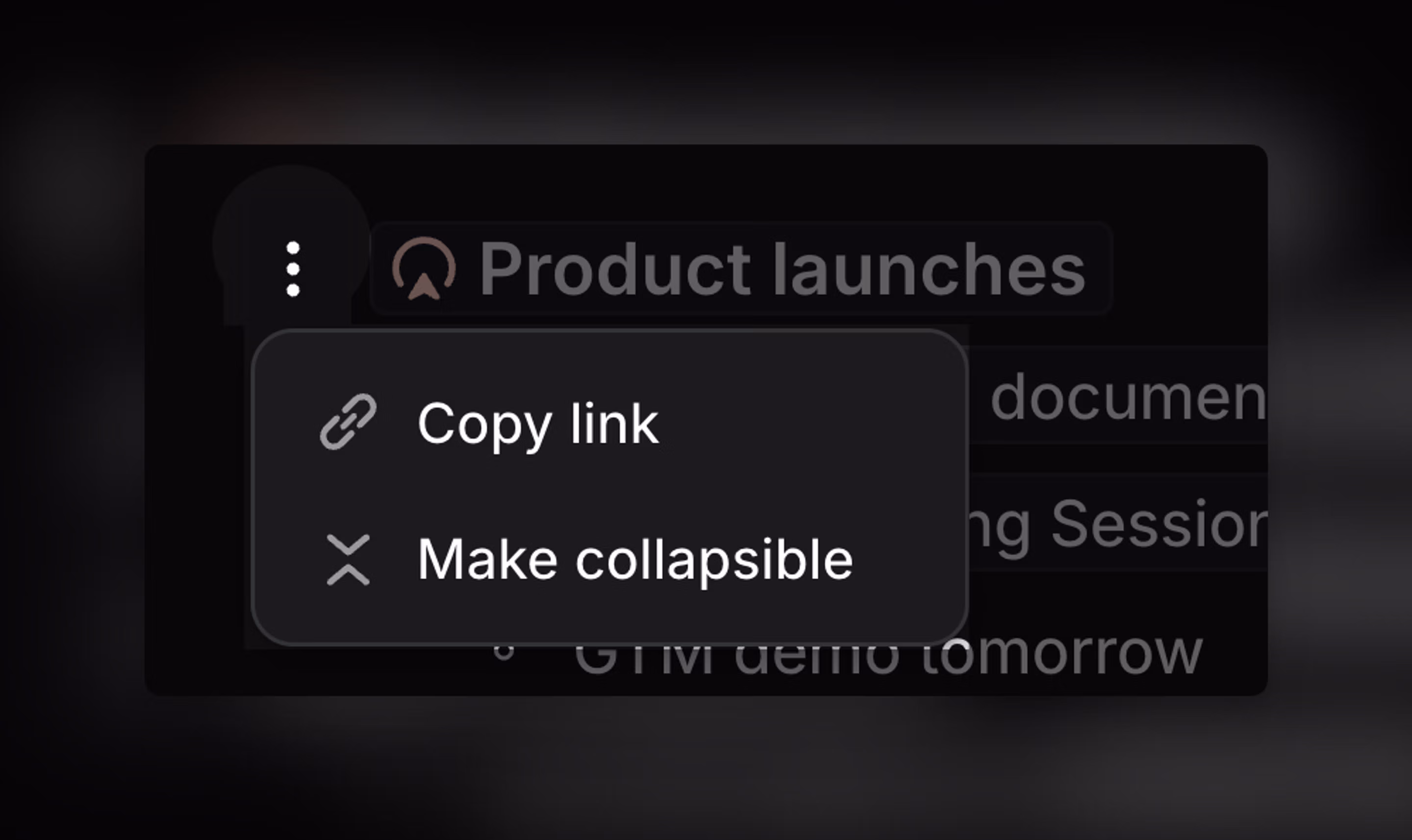 Copy link button on the left side of header formatted text