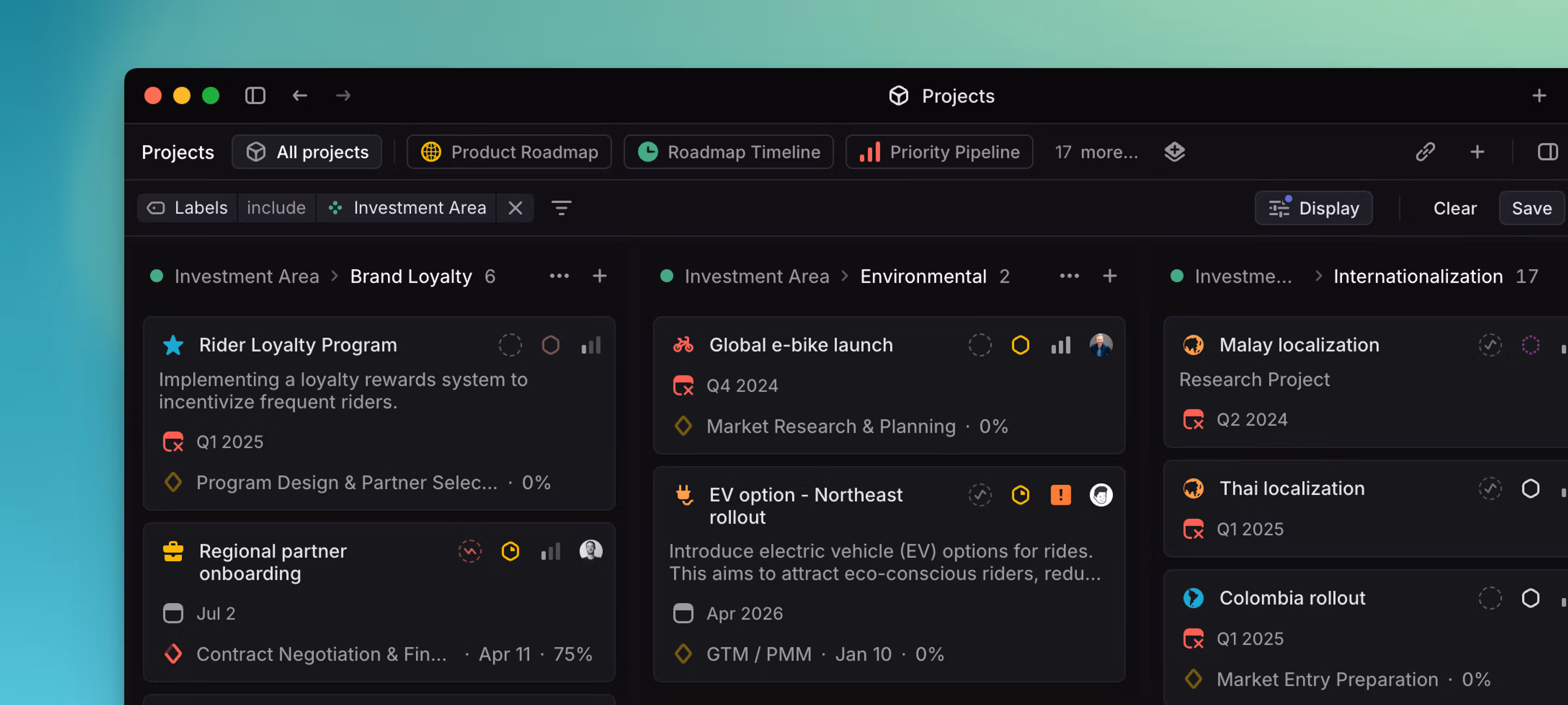 Projects filtered and grouped by sub-label in a group