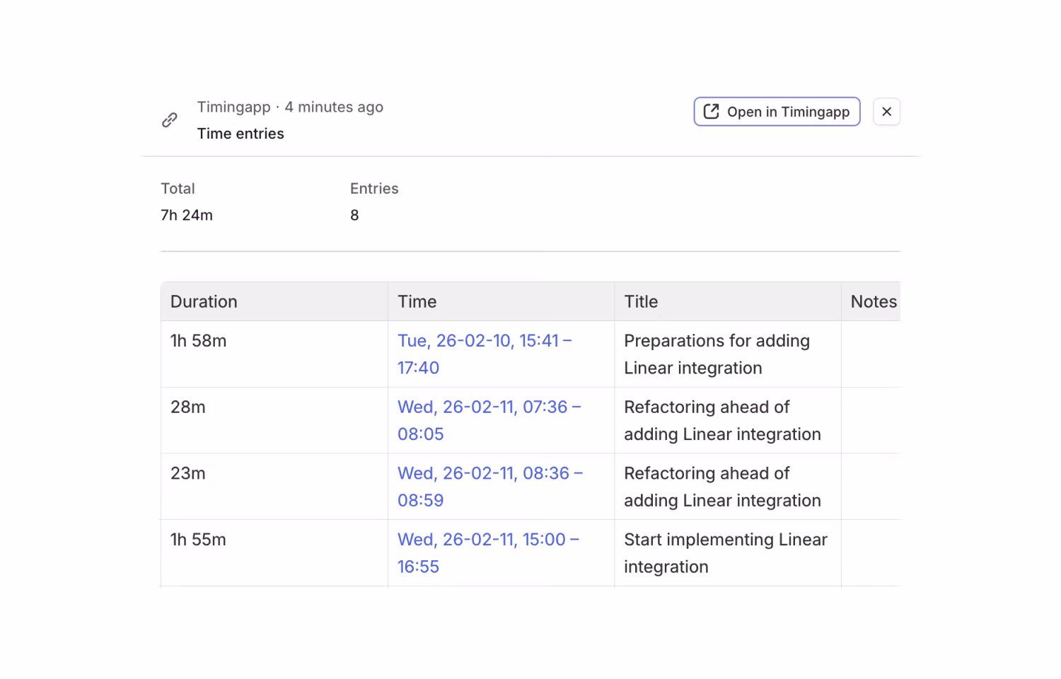 Timing attachment times right within Linear