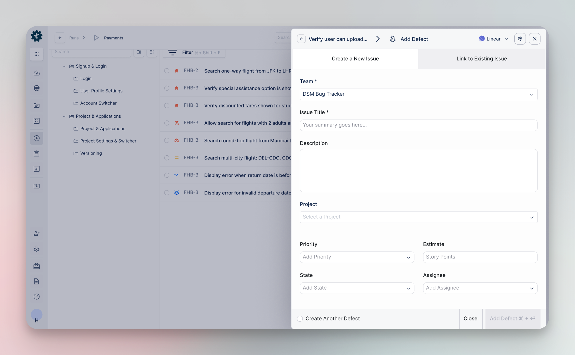 AI creates a new issue into Linear based on a failed test.png