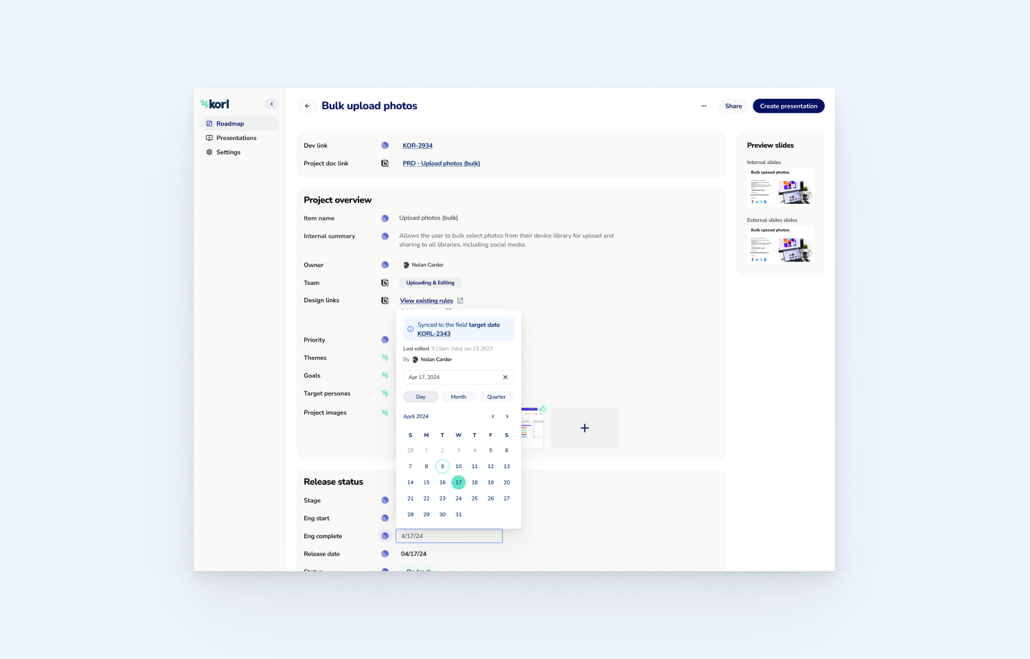 Editing a projects attributes and pushing those changes back to the source, Linear