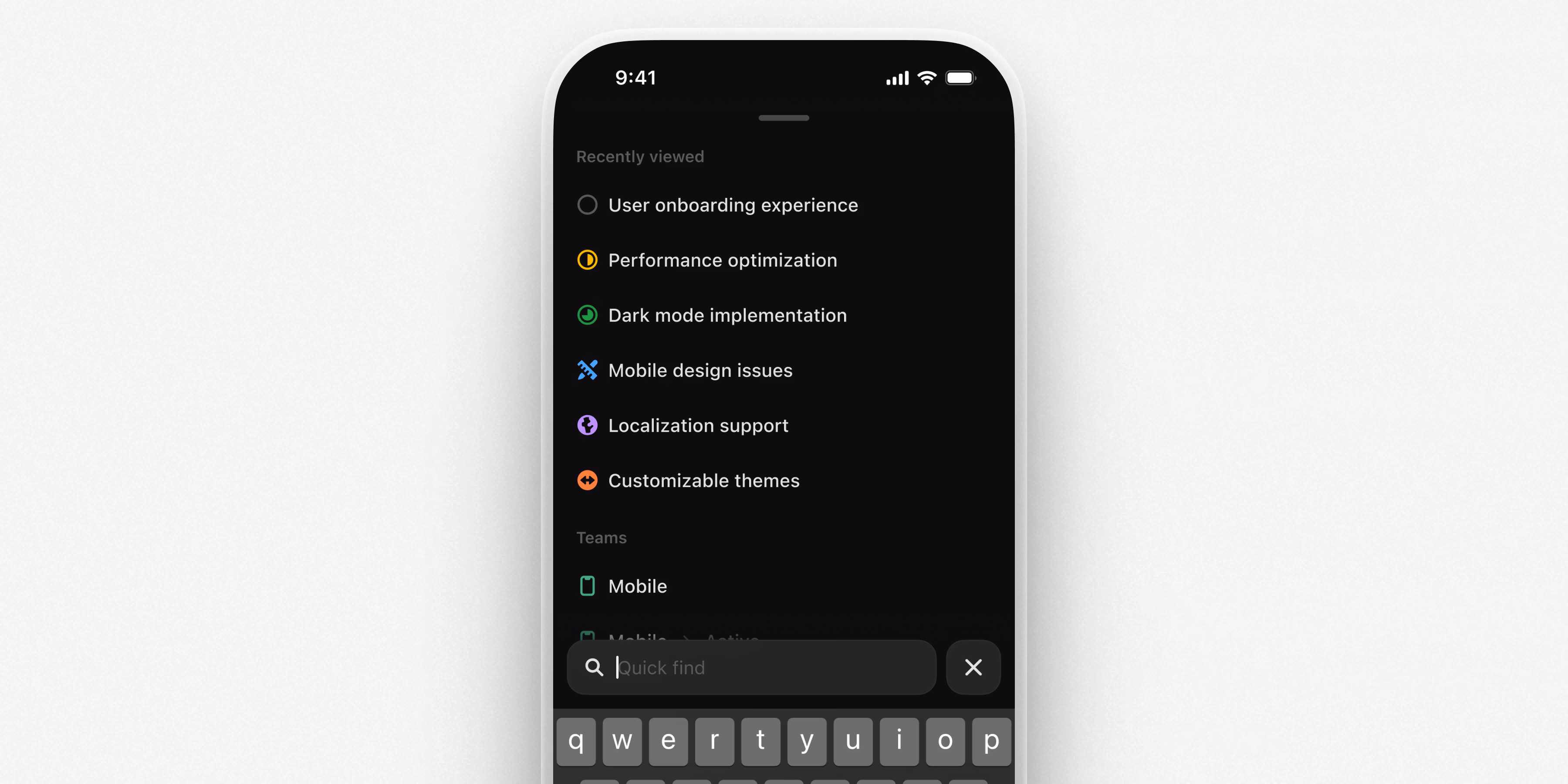 Mobile app showing the new search experience with recently viewed items appearing when you open search