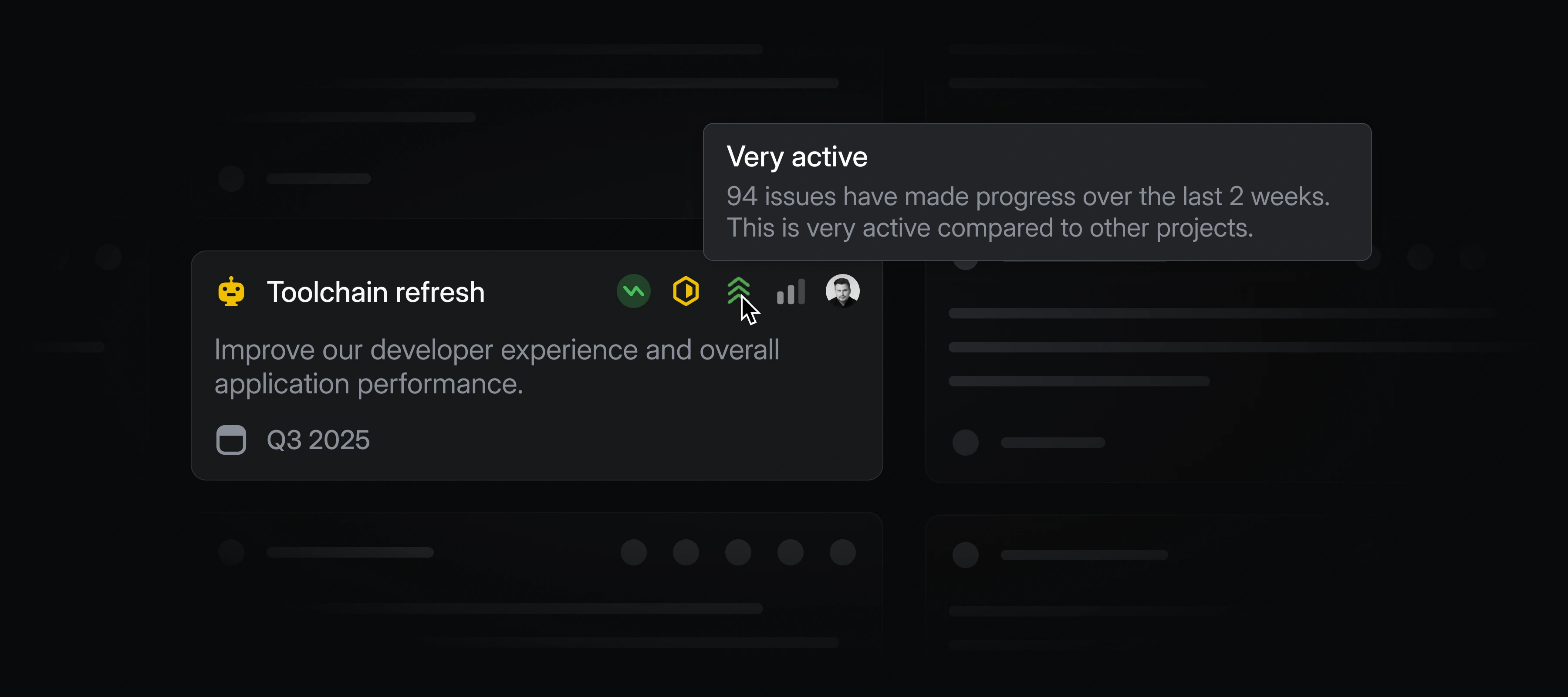 A screenshot of a project on a board highlighting the new Activity indicator