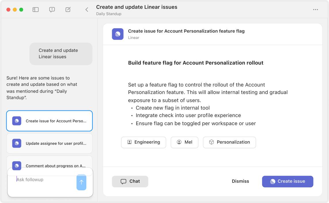 Create and update Linear issues directly from your meeting notes