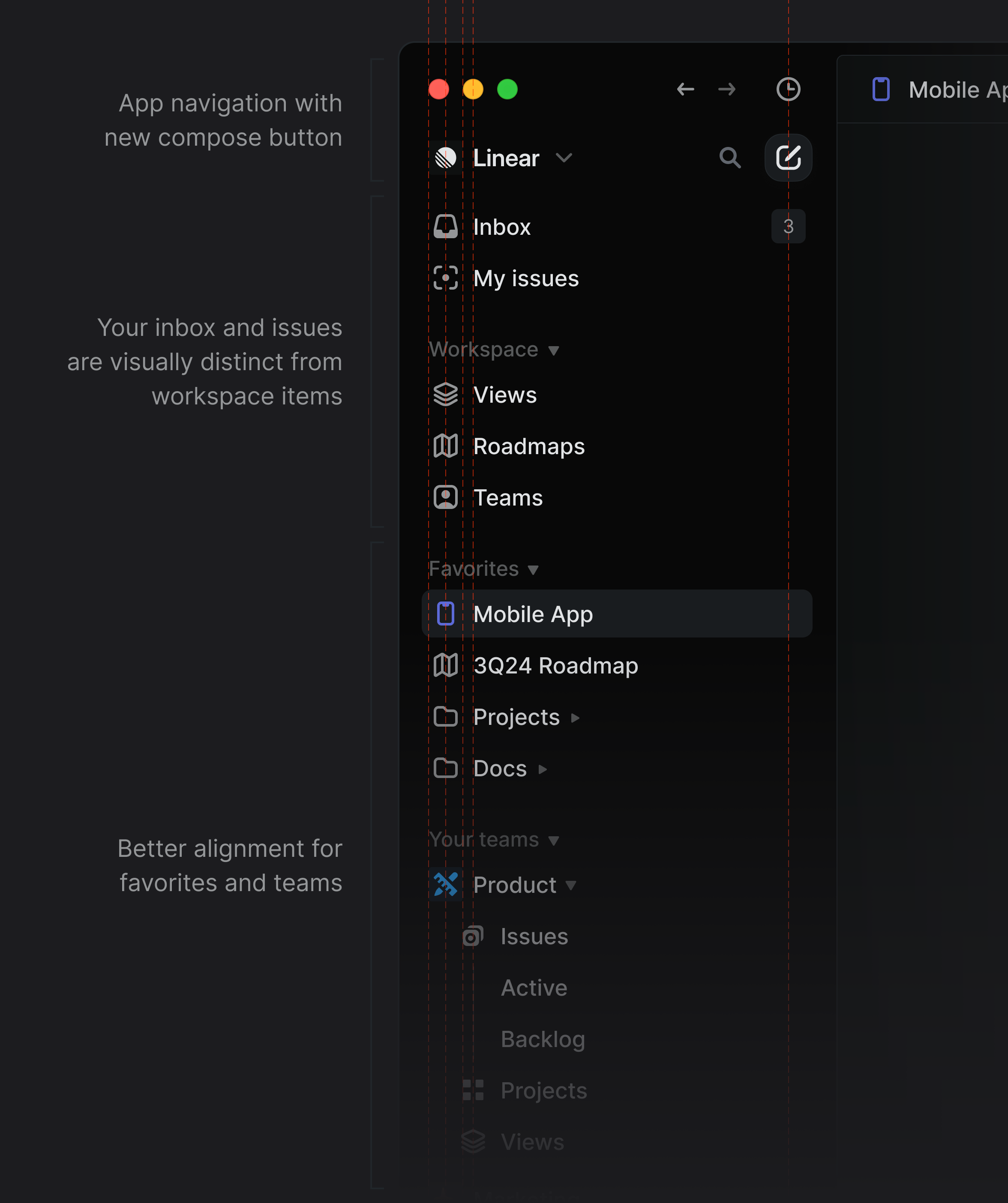 Linear's sidebar alignments