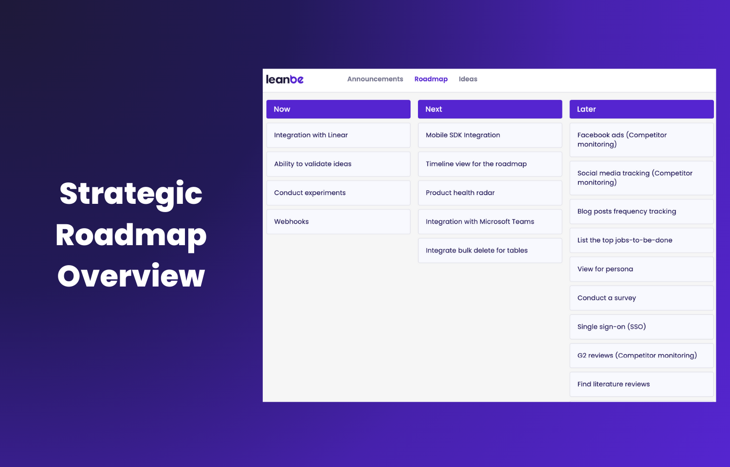 Leanbe roadmaps page