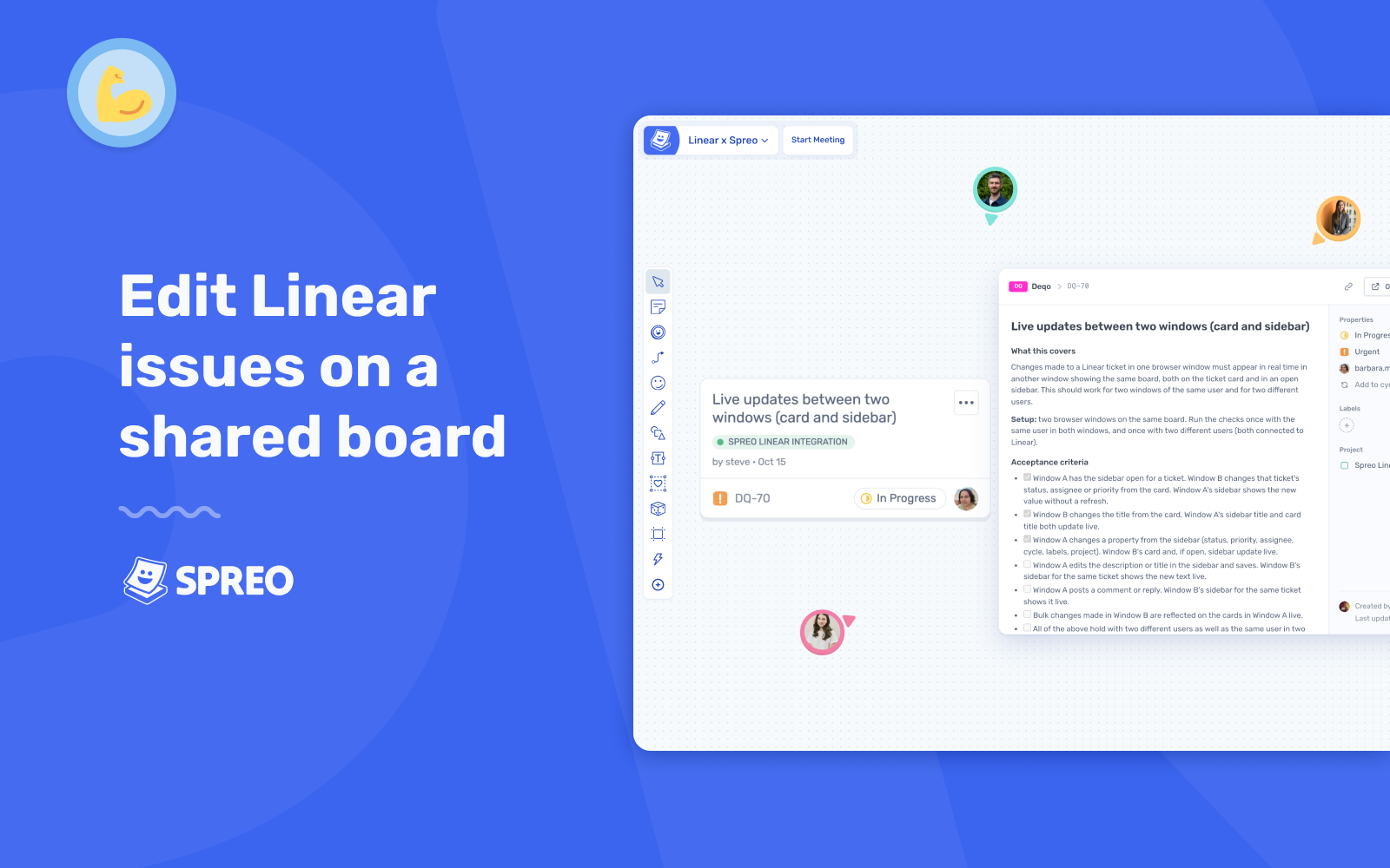 Clicking a Linear issue in Spreo opens up a preview which can be edited