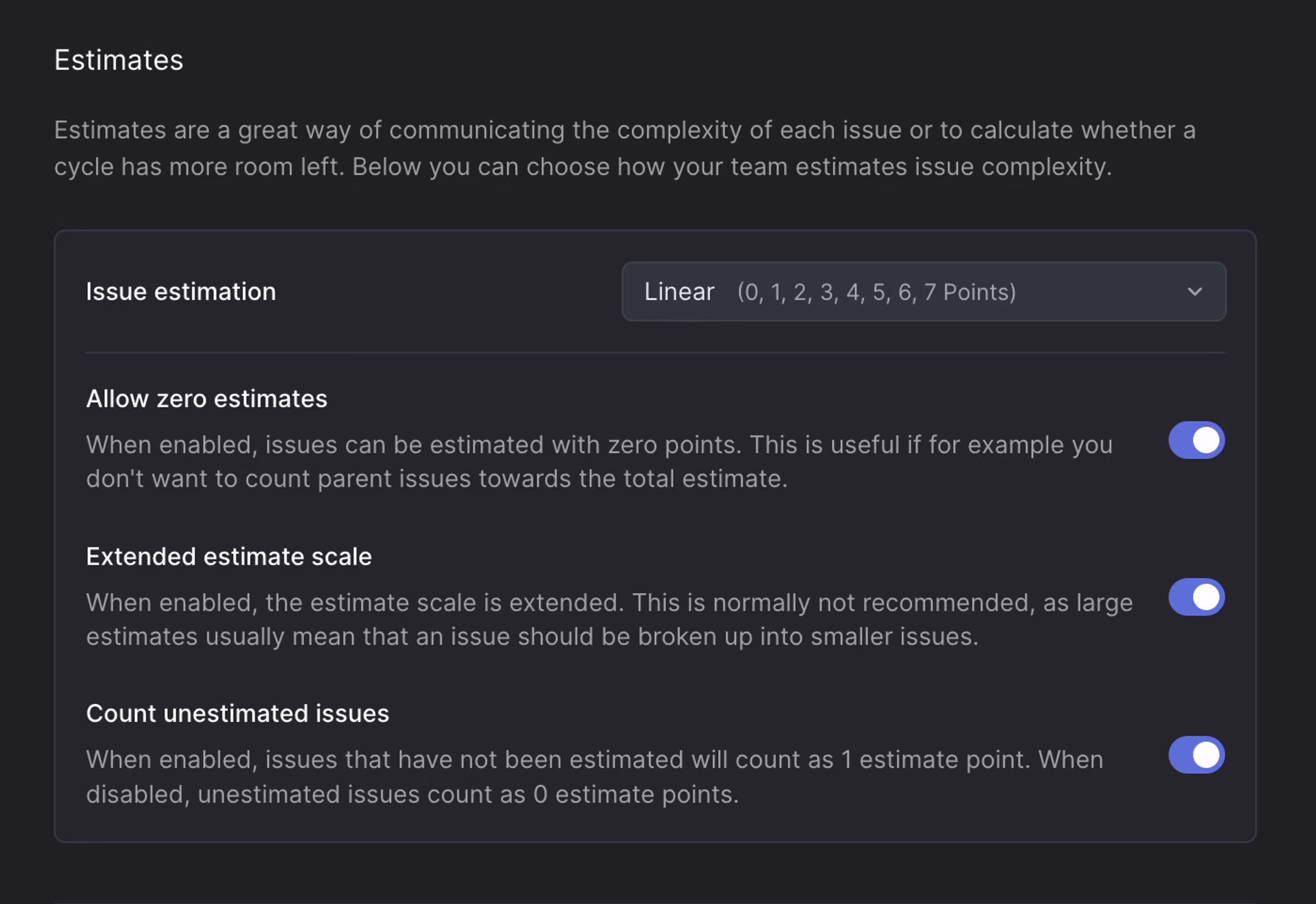 estimate settings