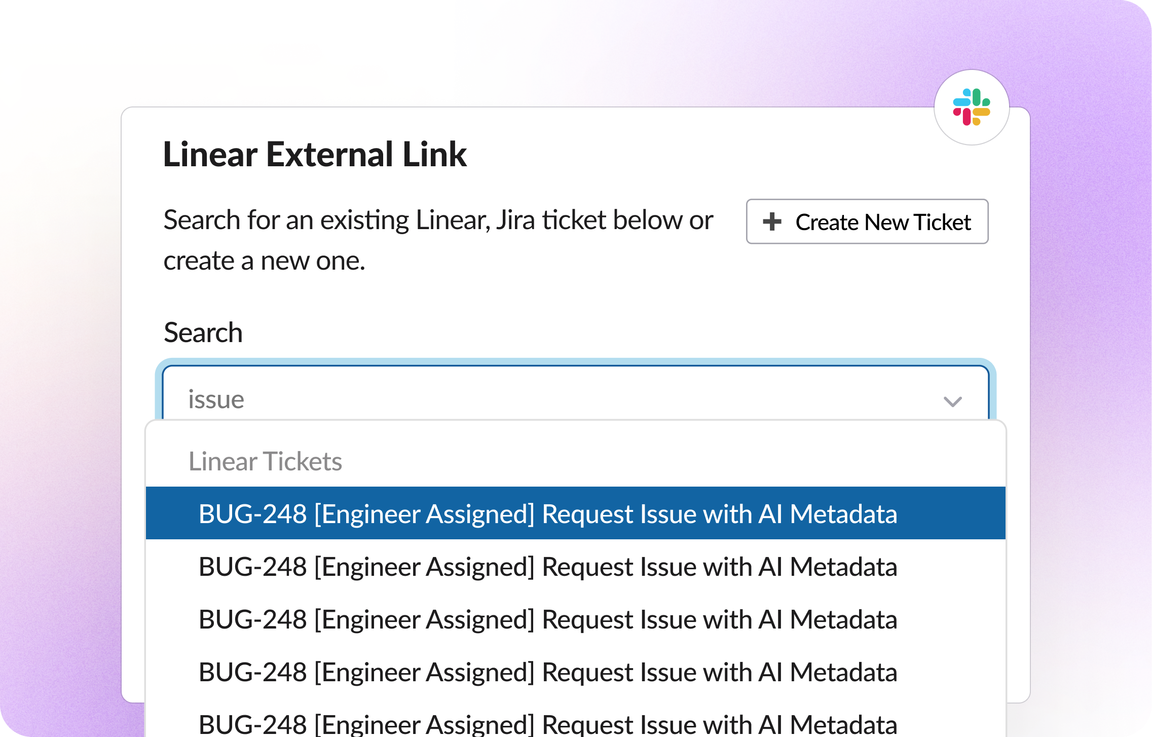 Thena integration selecting Linear issues