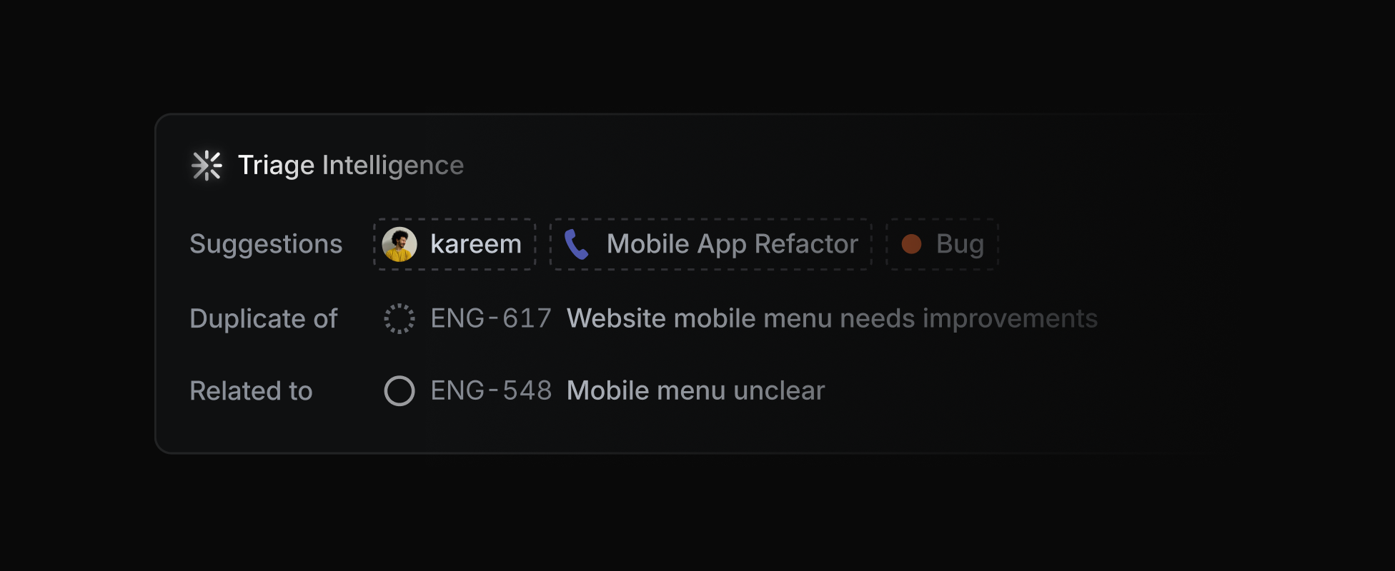 Linear's Triage Intelligence showing suggested labels