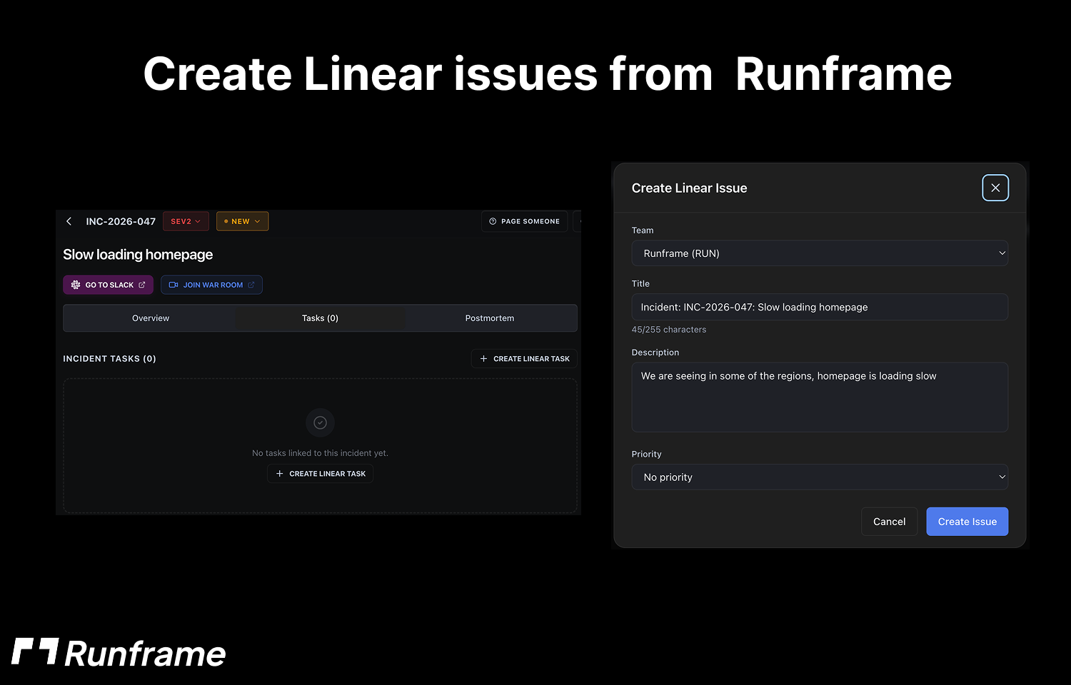 creating linear issues from runframe
