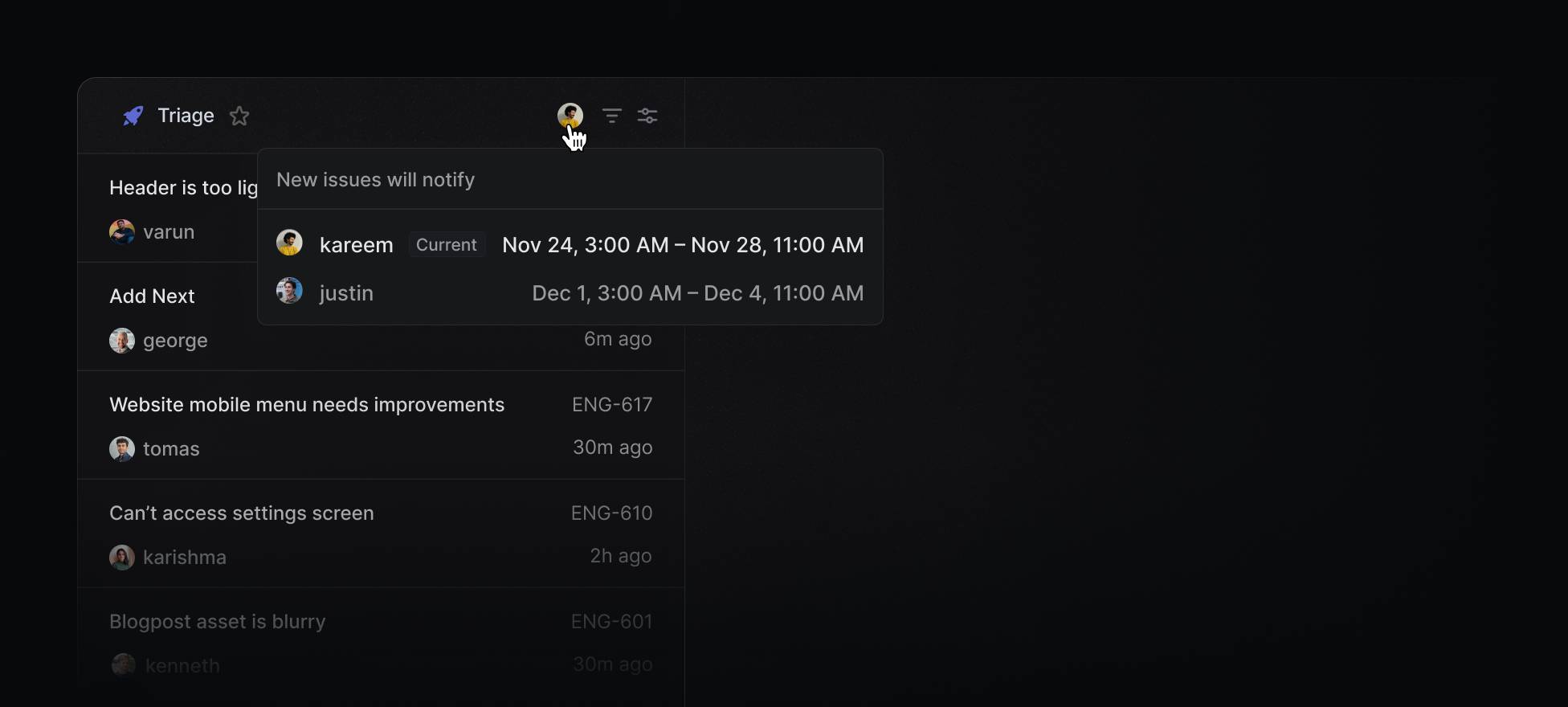 UI of Triage Responsibility in Linear