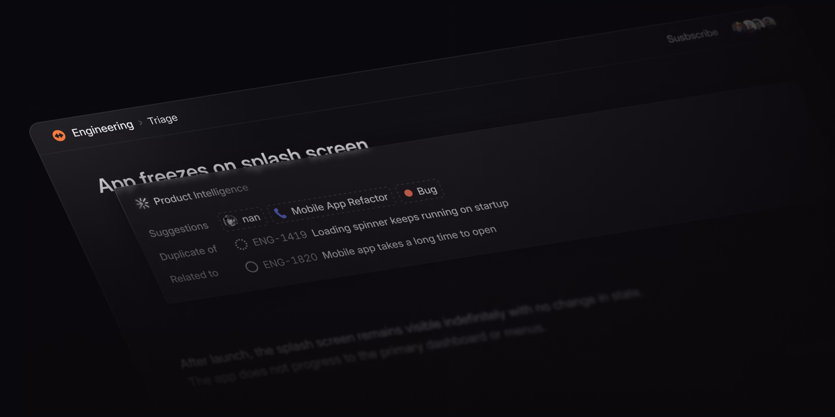 Hero image showing the product intelligence pane underneath issue title