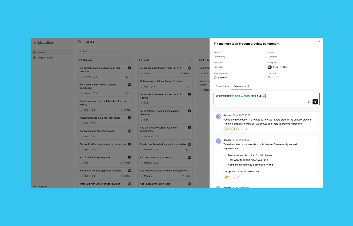 commenting on an issue form helium rooms