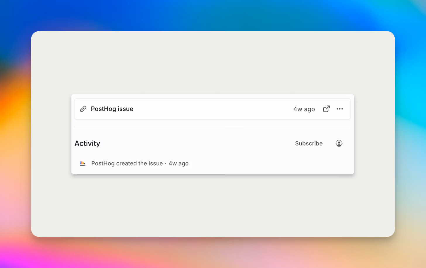 Linked PostHog issue in Linear with activity showing created 4 weeks ago