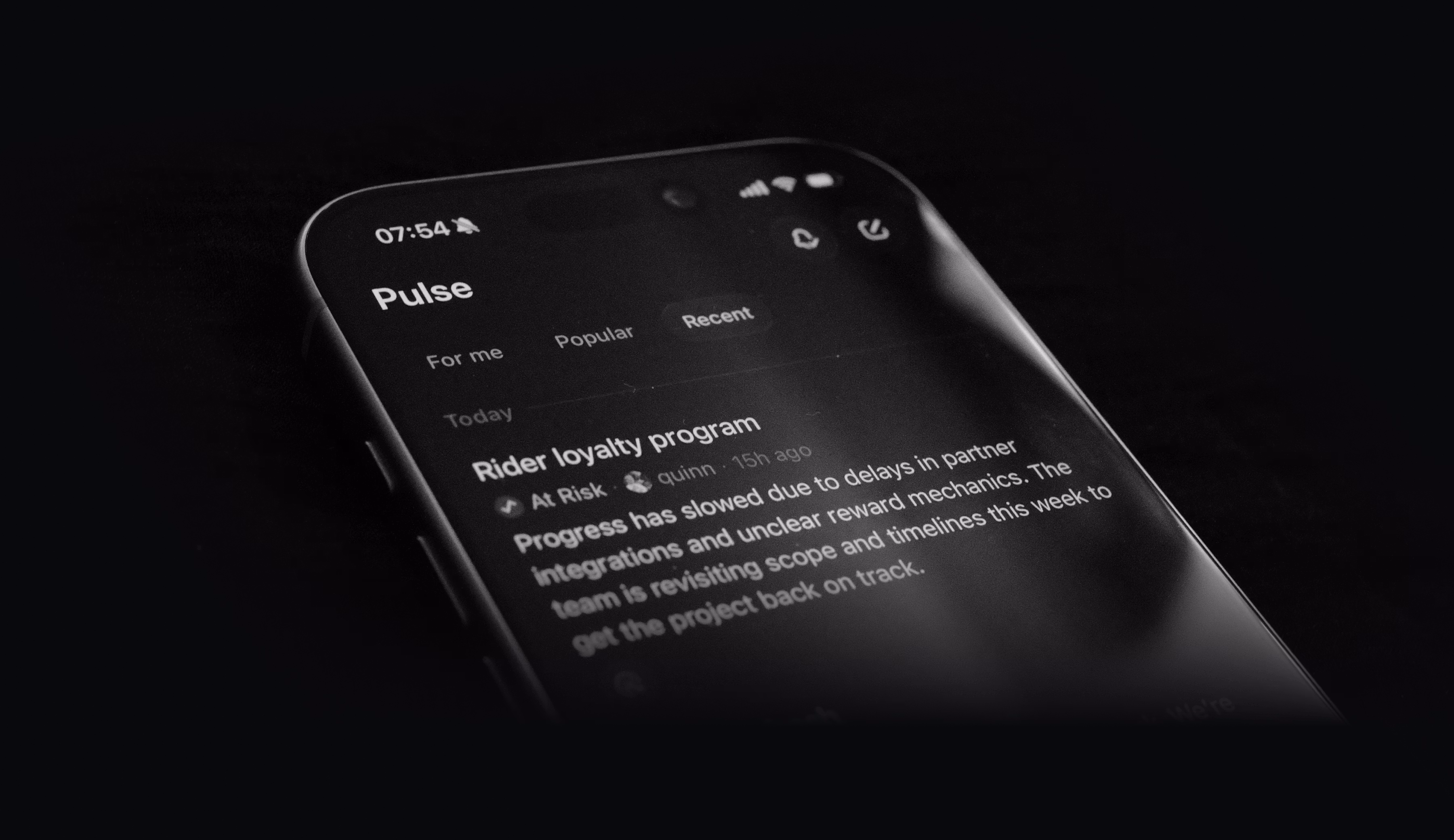 A photo of the Pulse feed in the Linear mobile app