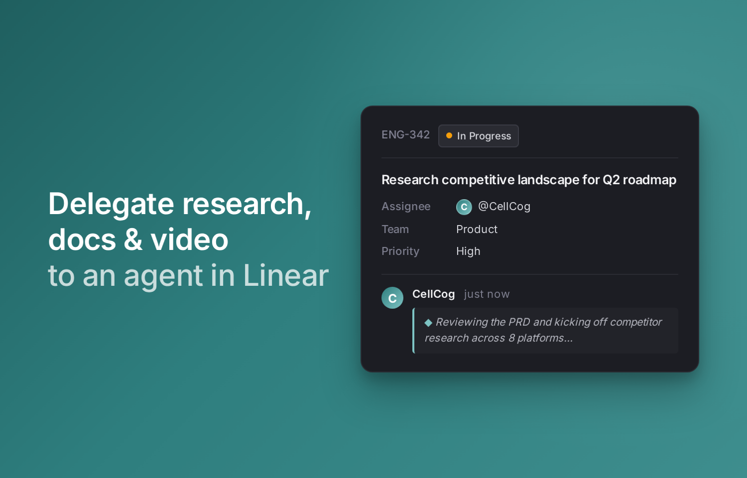 Delegate research, docs & video to an agent in Linear