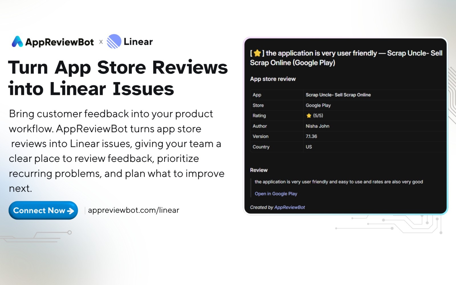 appreviews sent to linear issues