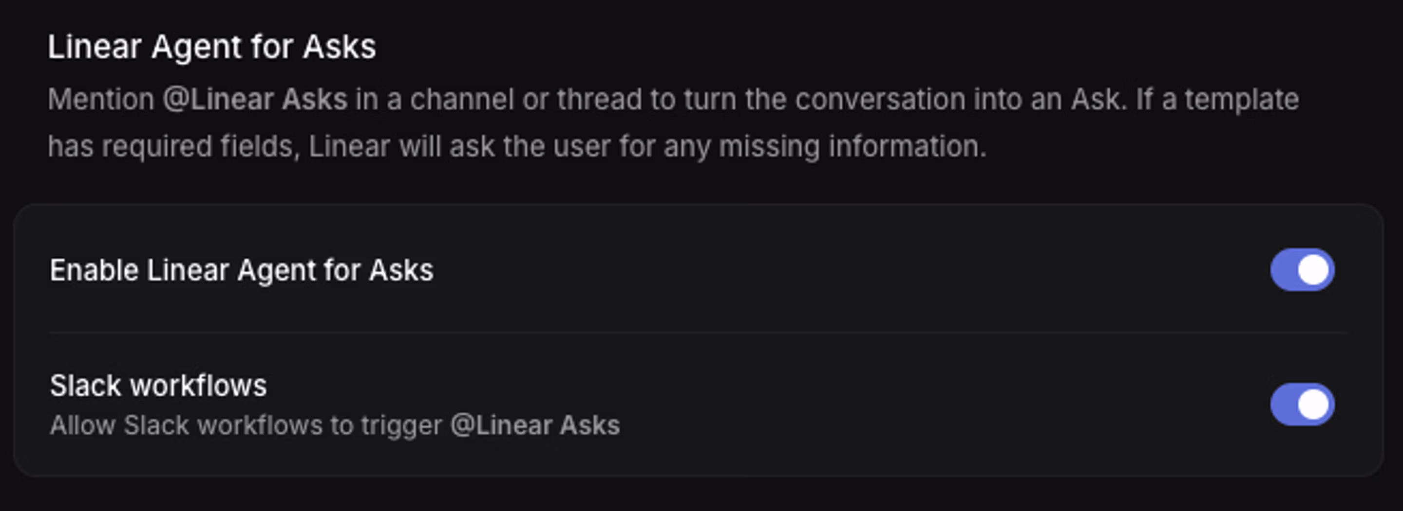 Linear Agent for Asks