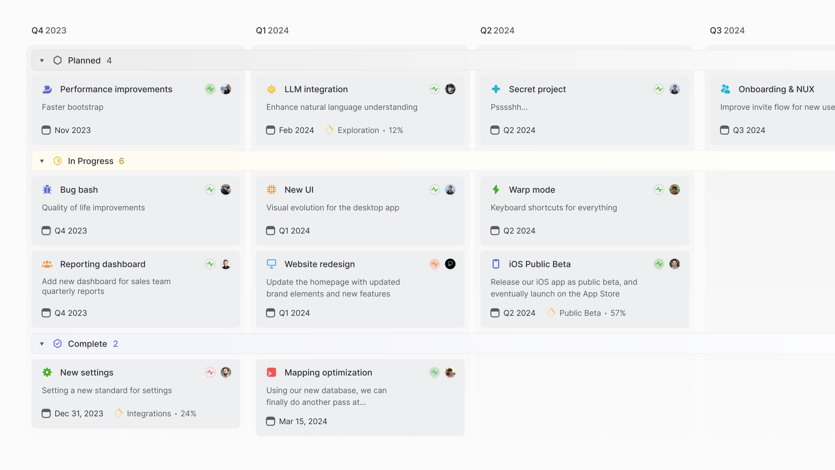 Linear interface showing a board view of projects