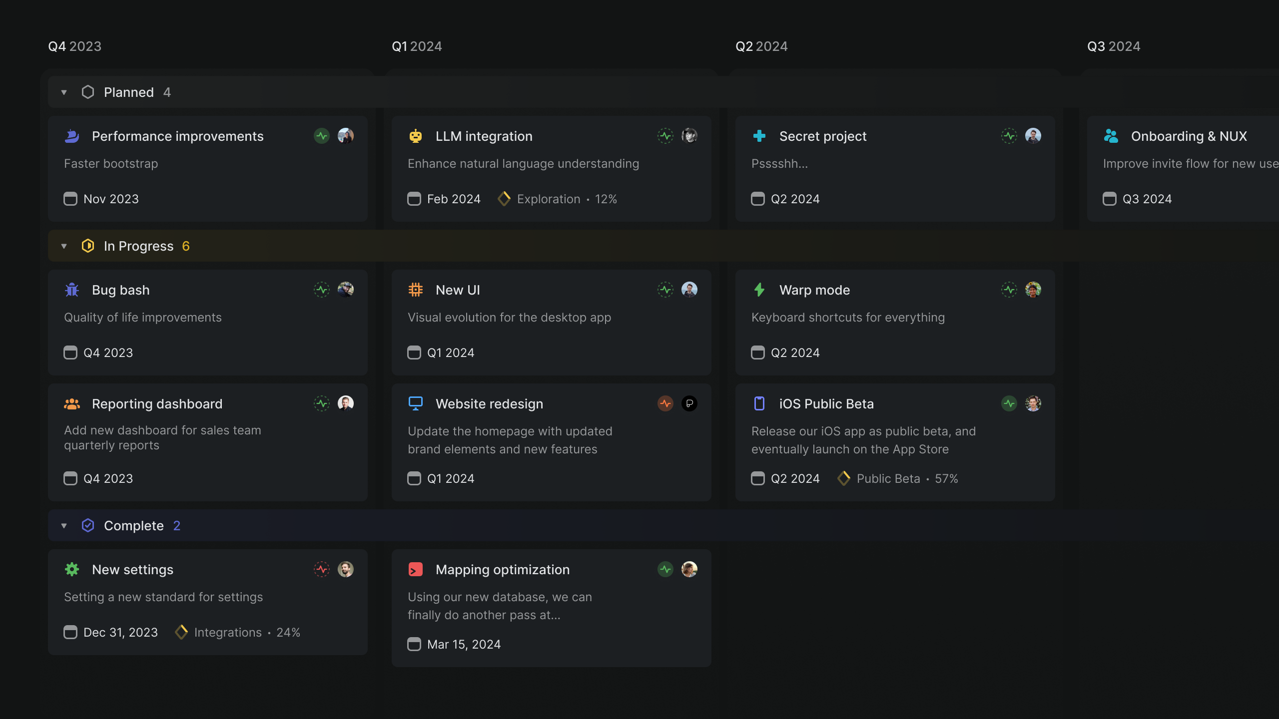 Linear interface showing a board view of projects