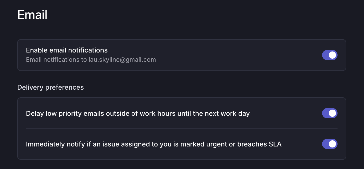 Email digest delivery preferences