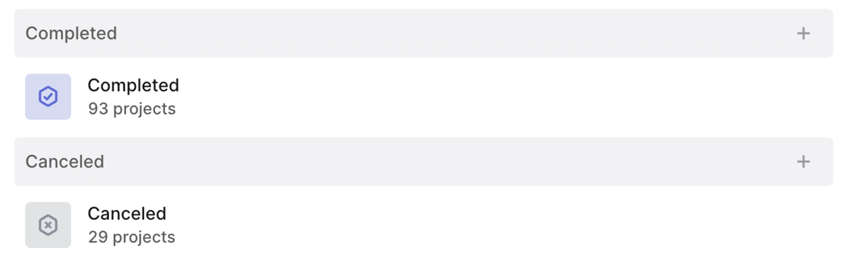 Canceled and completed statuses