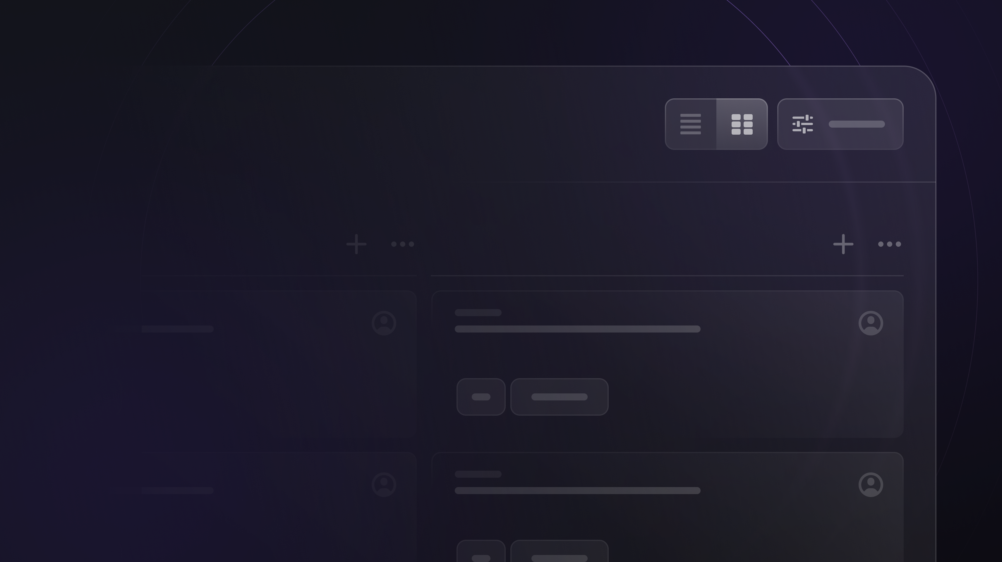 Abstract rendering of Linear's board view, showing buttons to toggle between list and board view. The app stylistically fades out and away from the toggle.