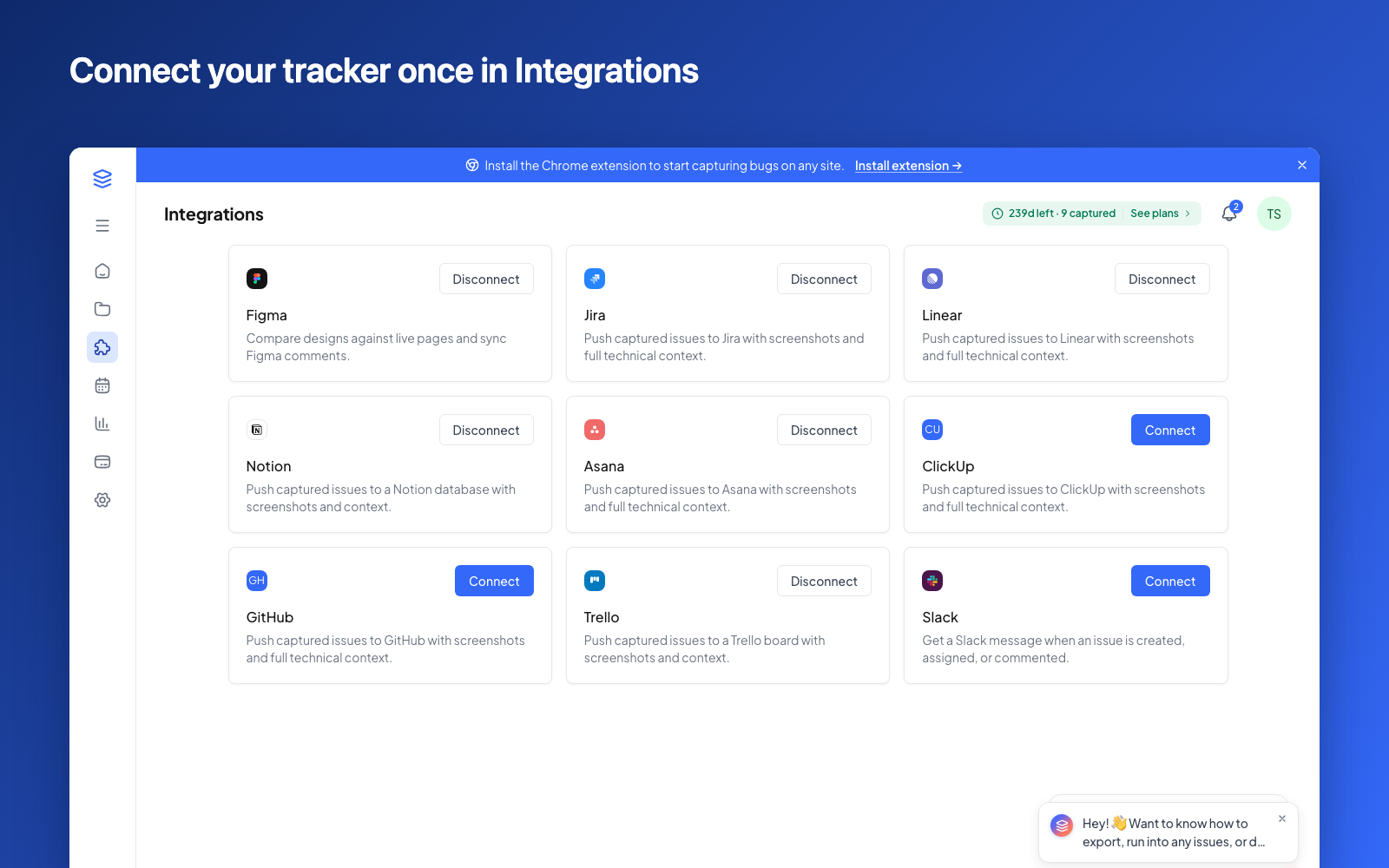 connect Linear in integration settings page on overlayqa