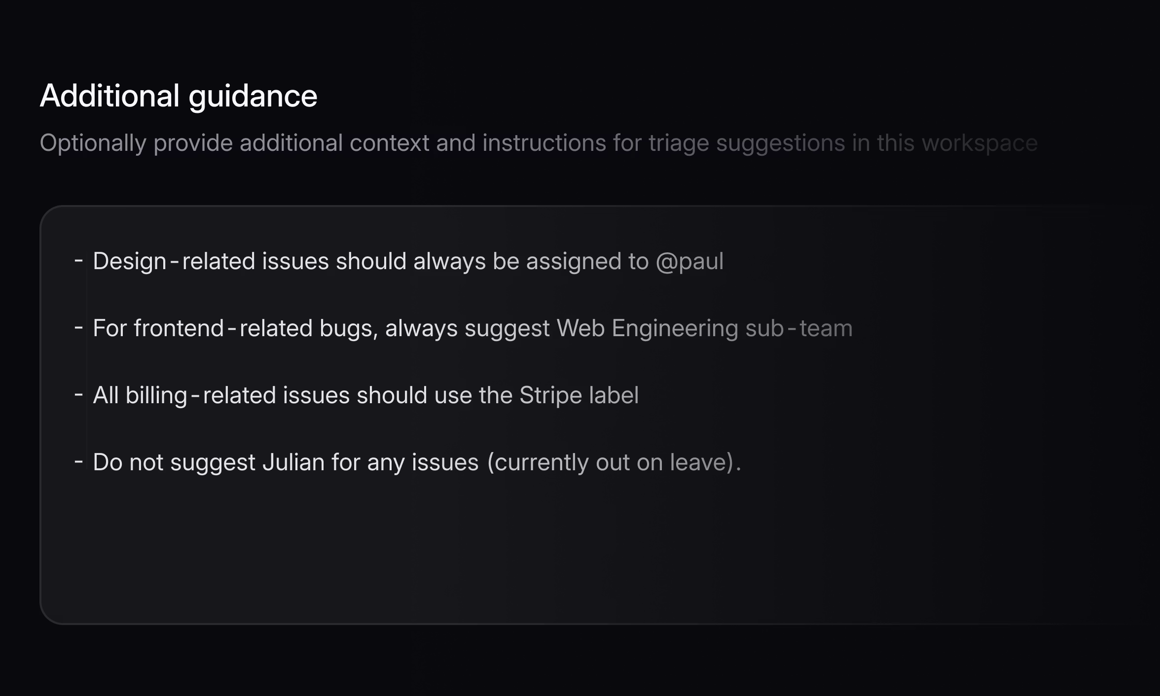 A screenshot of the Additional Guidance settings page in Product Intelligence.