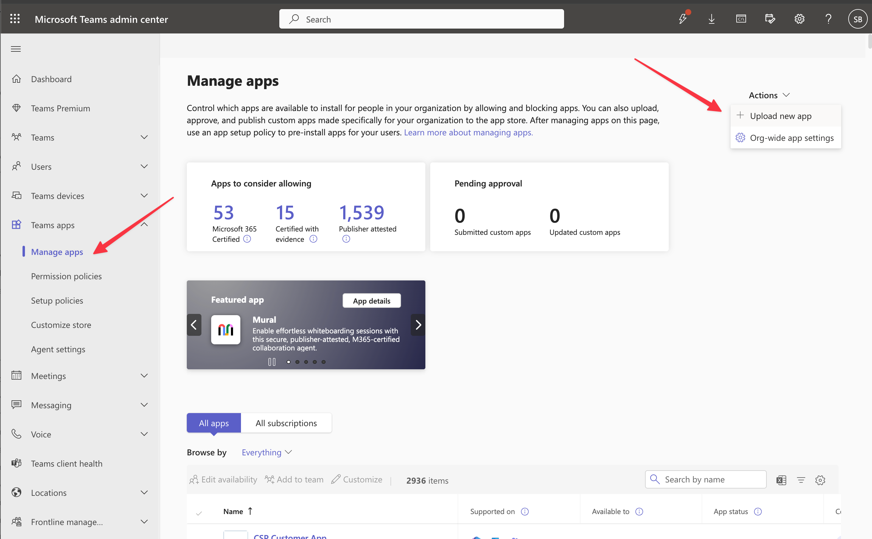 Upload a new app in MS Teams