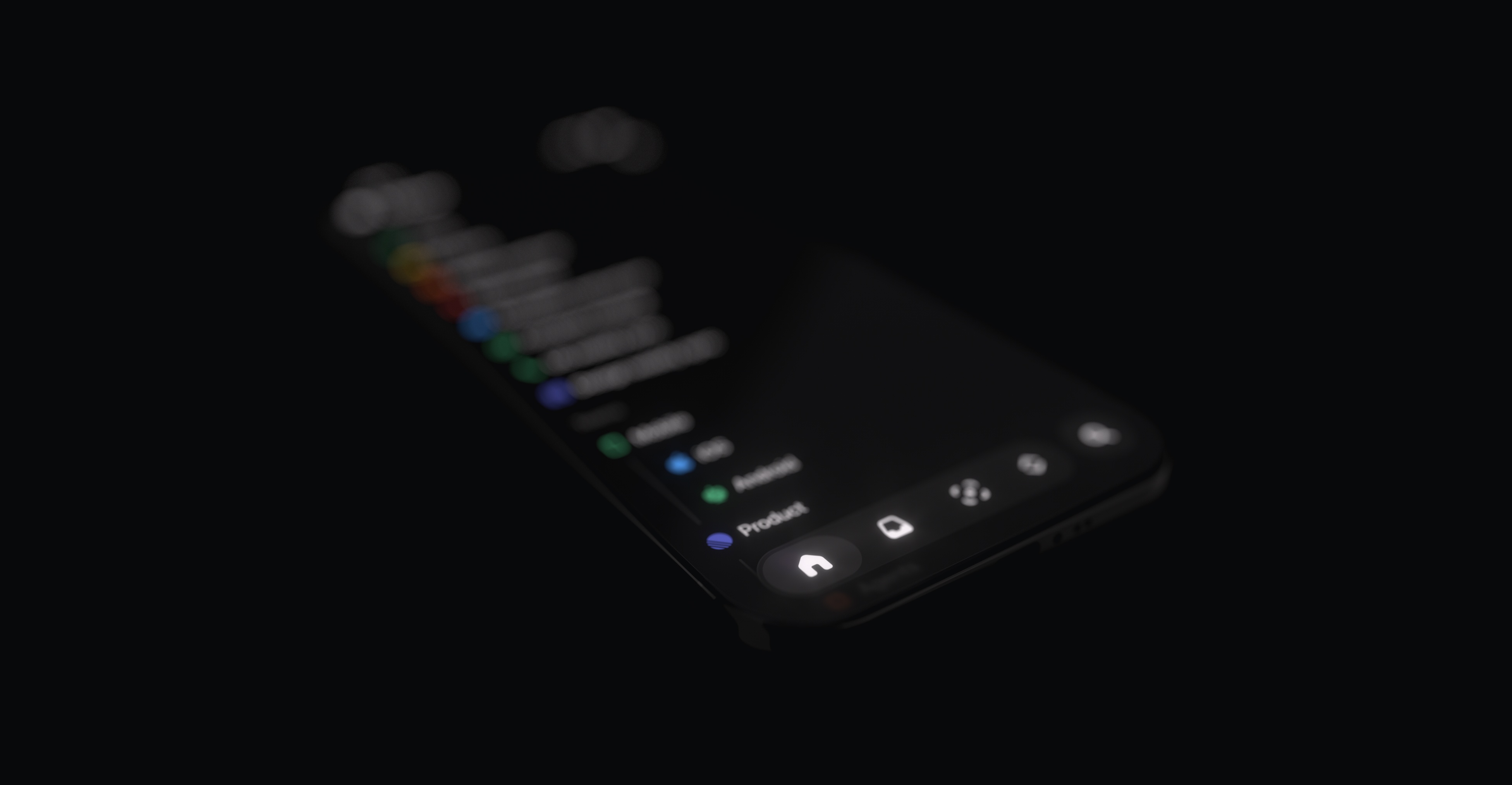 Rendered image of the new Linear App design in a perspective view with heavy depth of field.