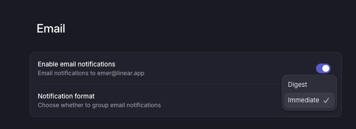 Email notification format selector