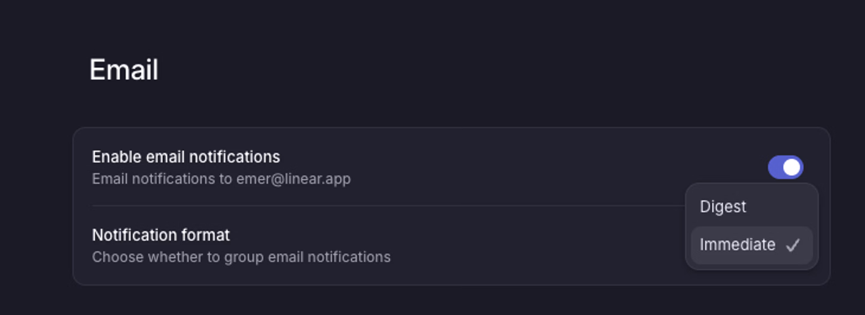 How to select frequency of email notifications
