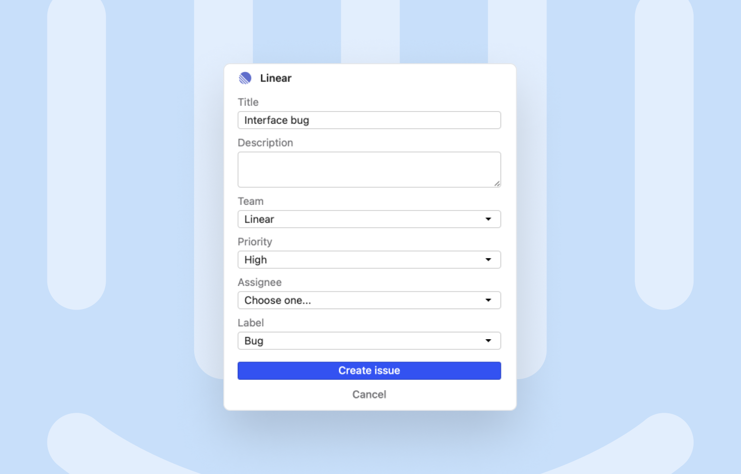 The Linear issue creation dialog from Intercom