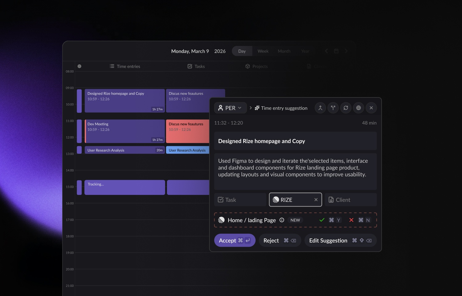 Track Linear issues from your Rize dashboard