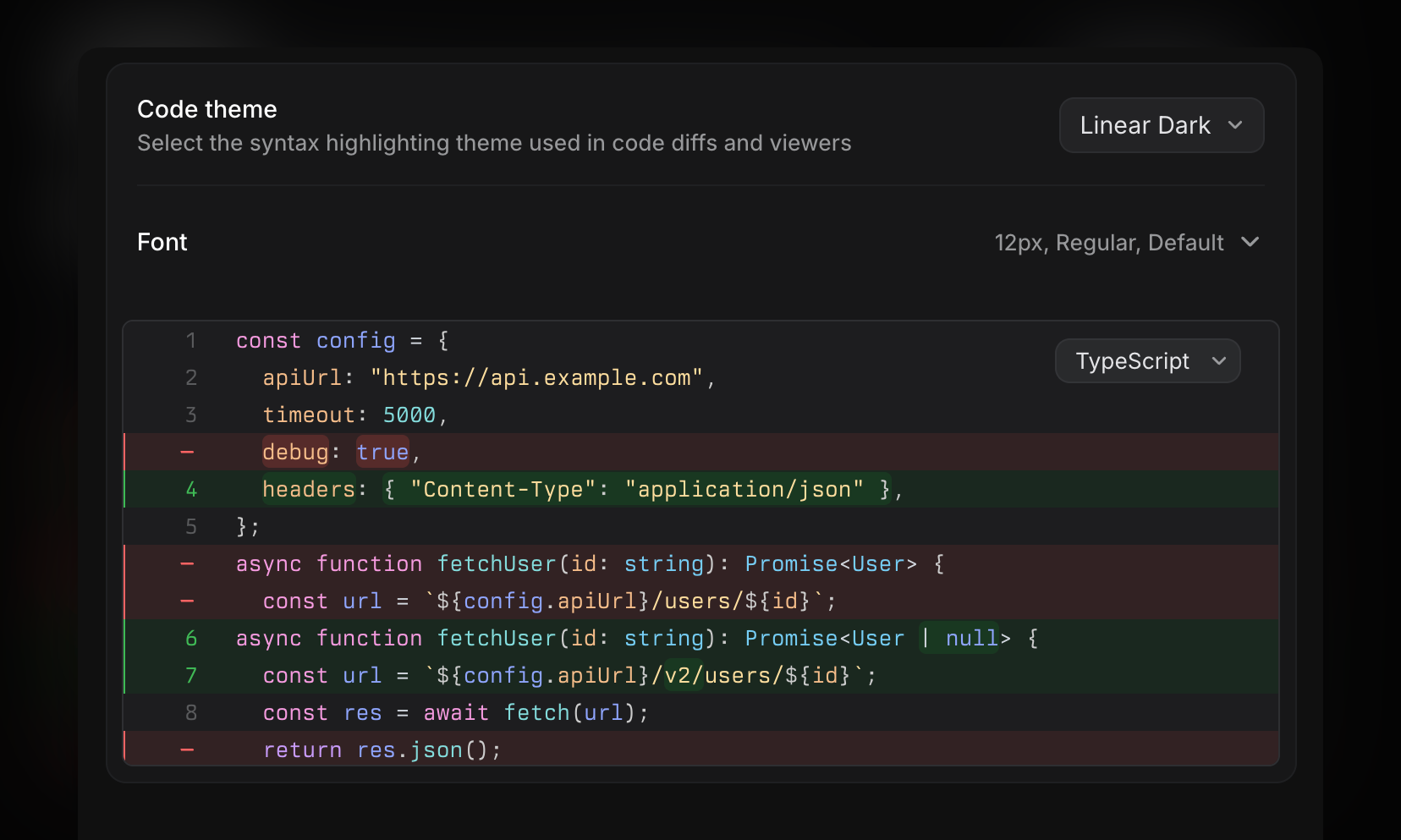 code theme in Linear