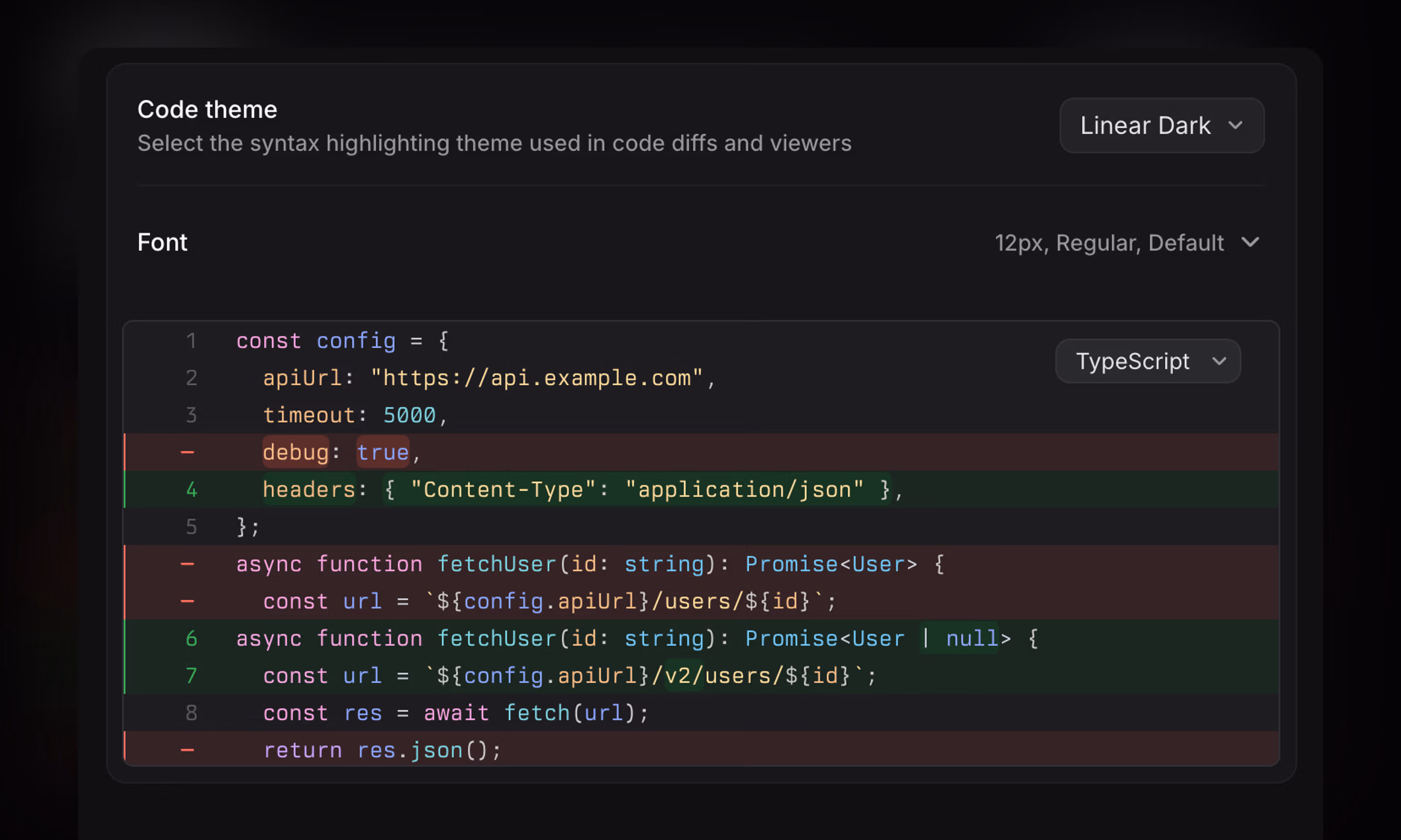 code theme in Linear