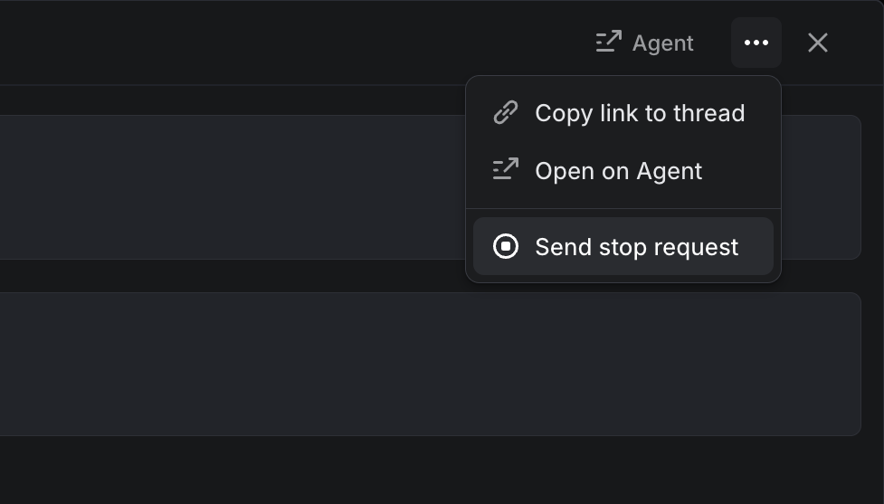 An entry in a dropdown menu that reads "Send stop request"