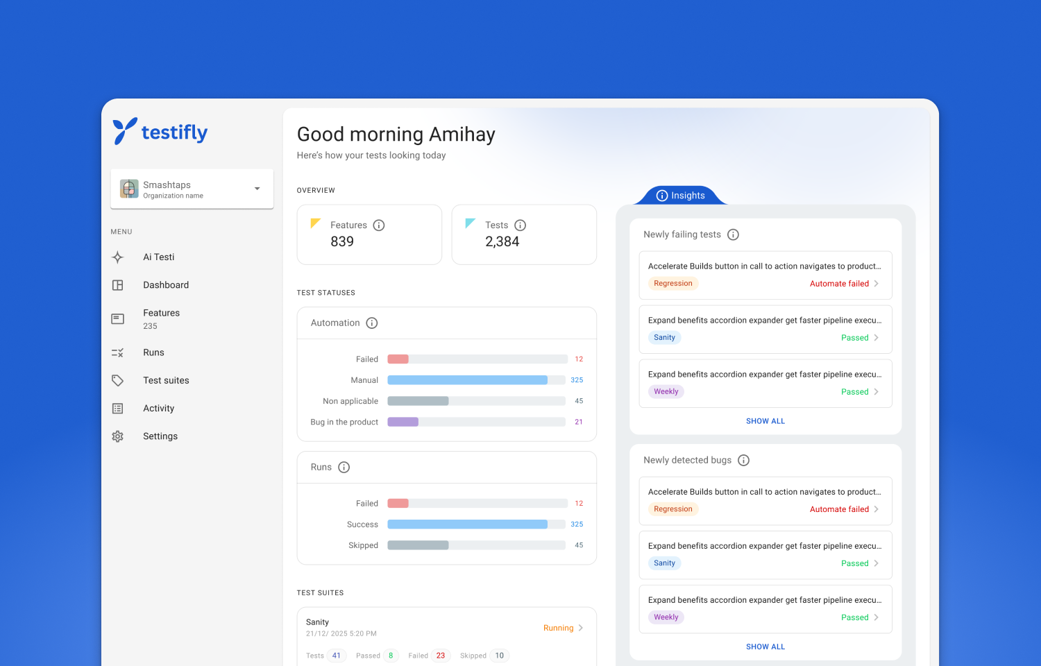 testifly landing page