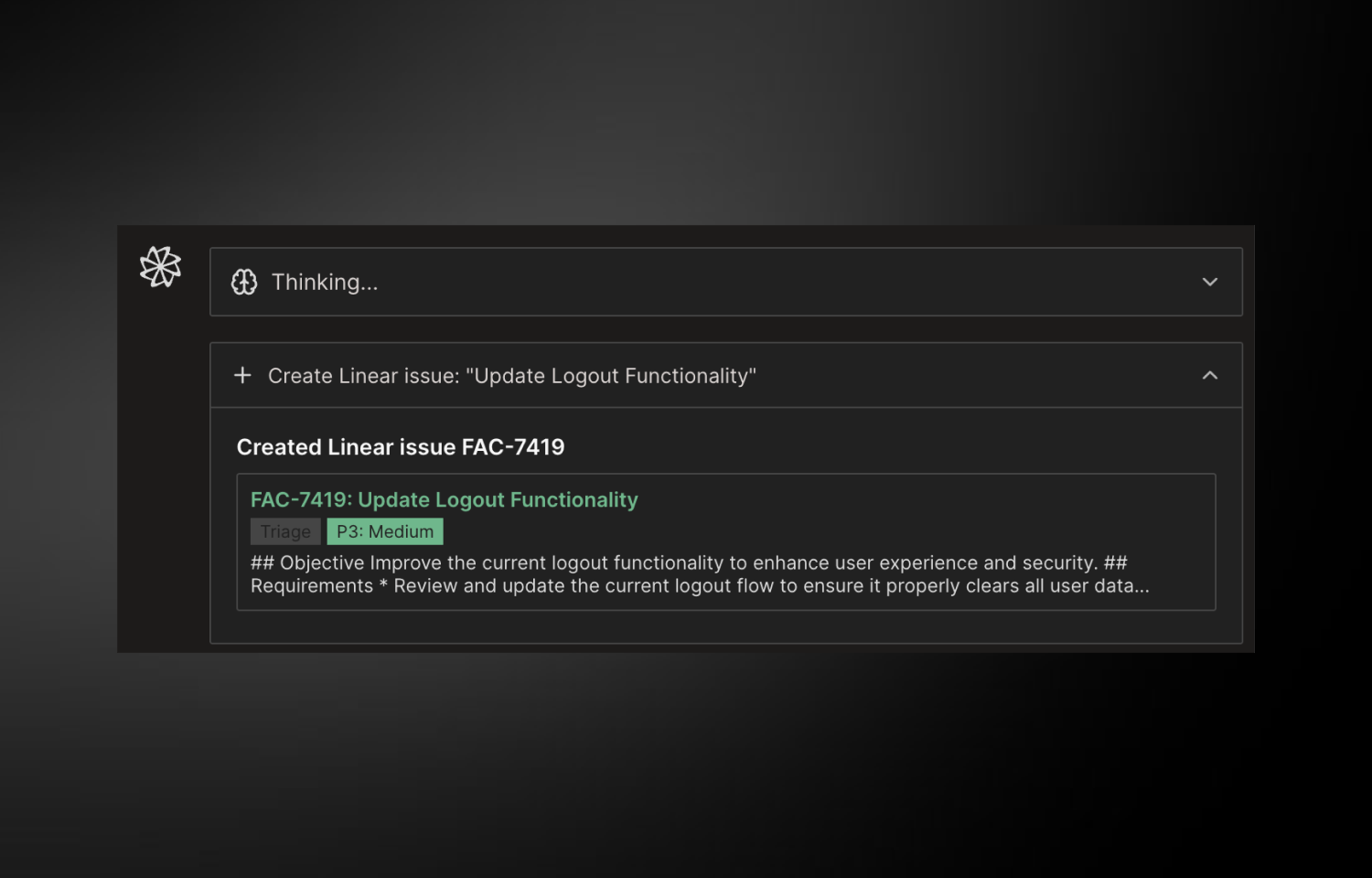 creating a Linear issue from factory