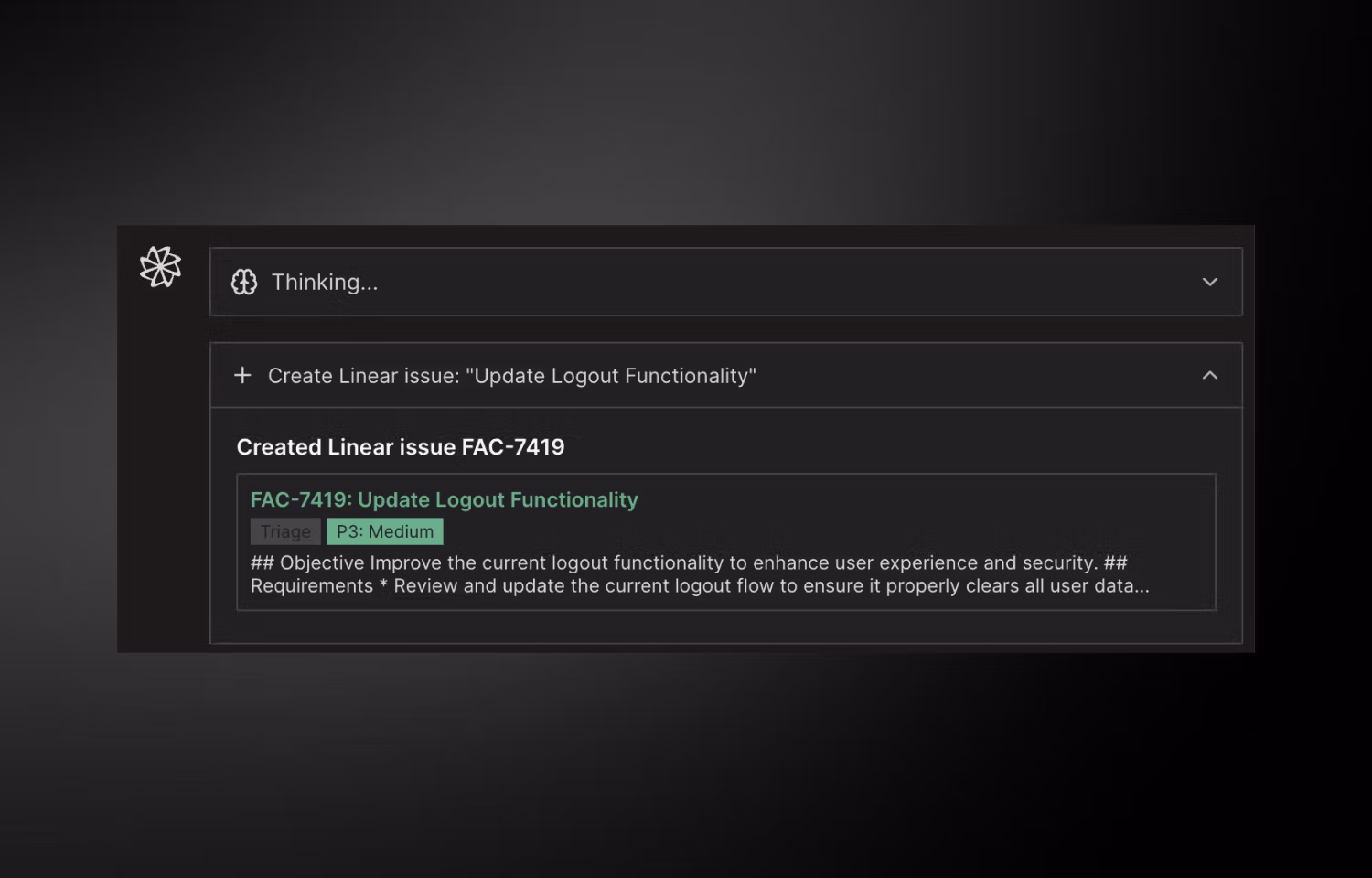 creating a Linear issue from factory