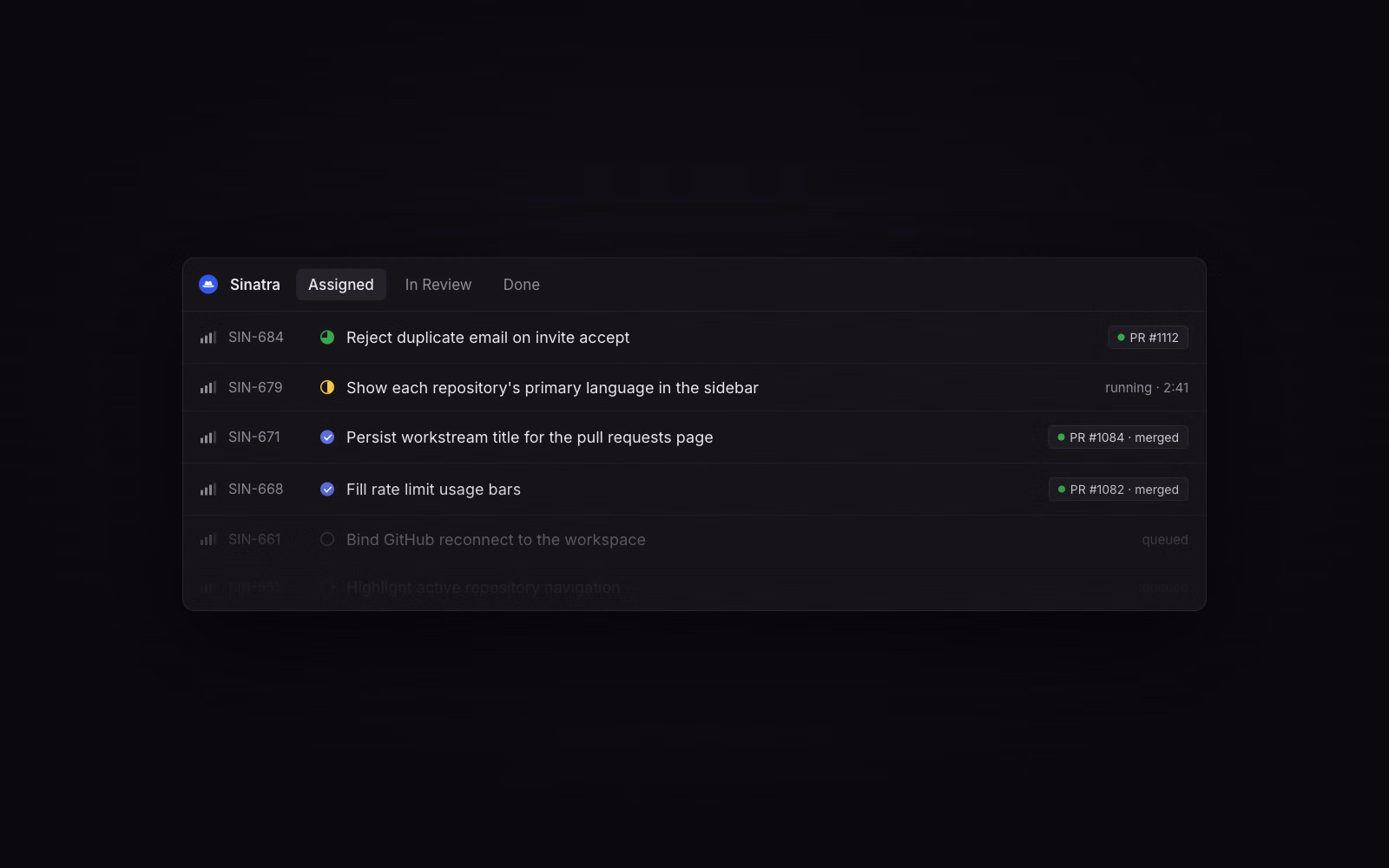 sinatra showing commits ready for review