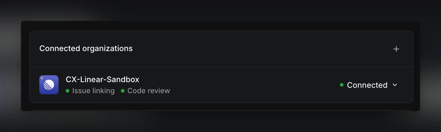 Once enabled, you'll see both issue linking and code review connected within your Github integration