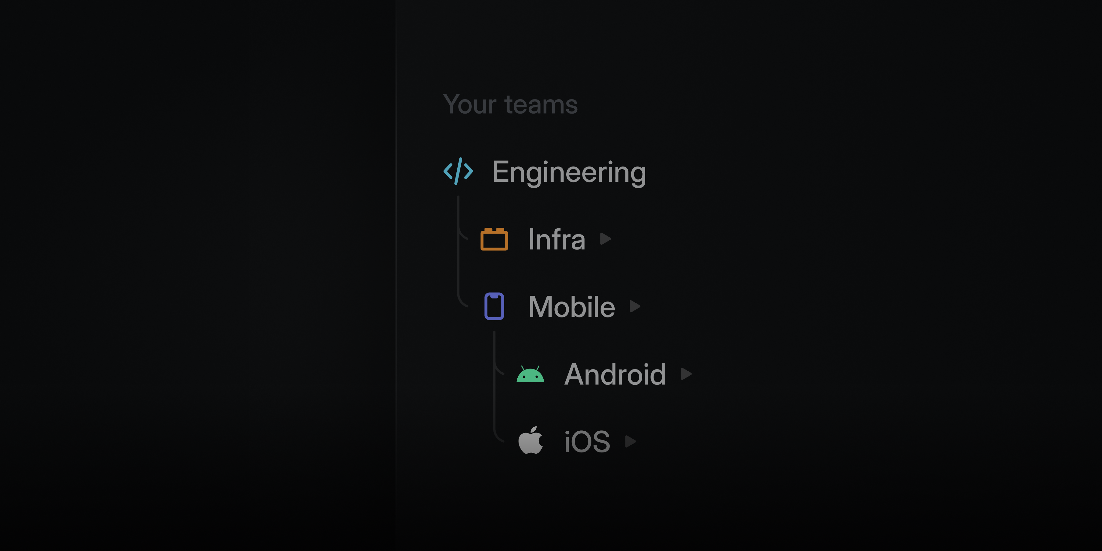 Cascading sub-teams that read: Engineering, Infra, Mobile, Android, iOS